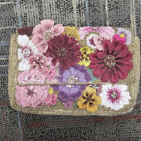 Accessorize London Women's Pink Canvas 3D Floral Clutch Party Bag - Picture 1 of 9